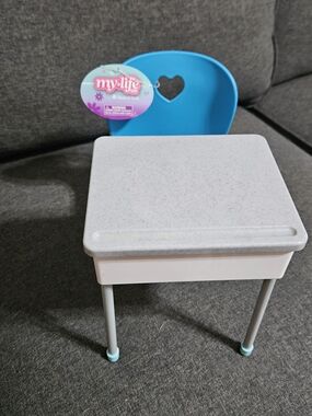 NWT My Life As Blue & Gray Student Desk - School Themed Furniture for 18" Dolls